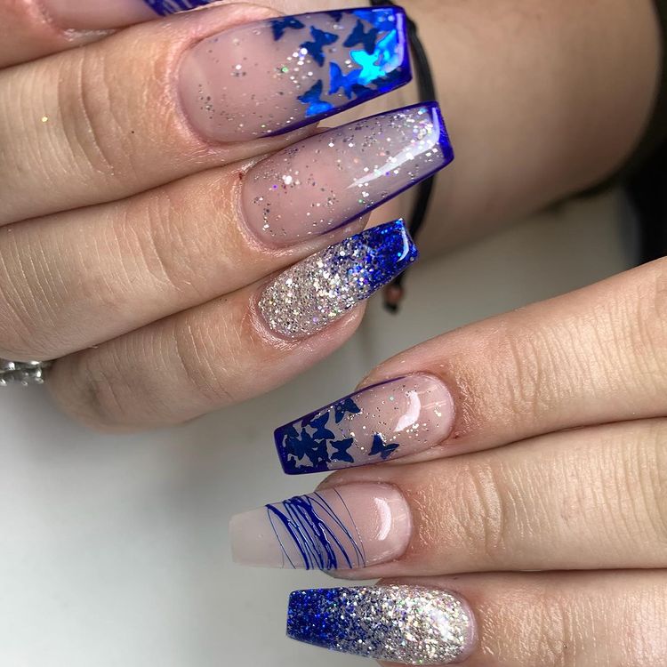 blue butterfly acrylic nails