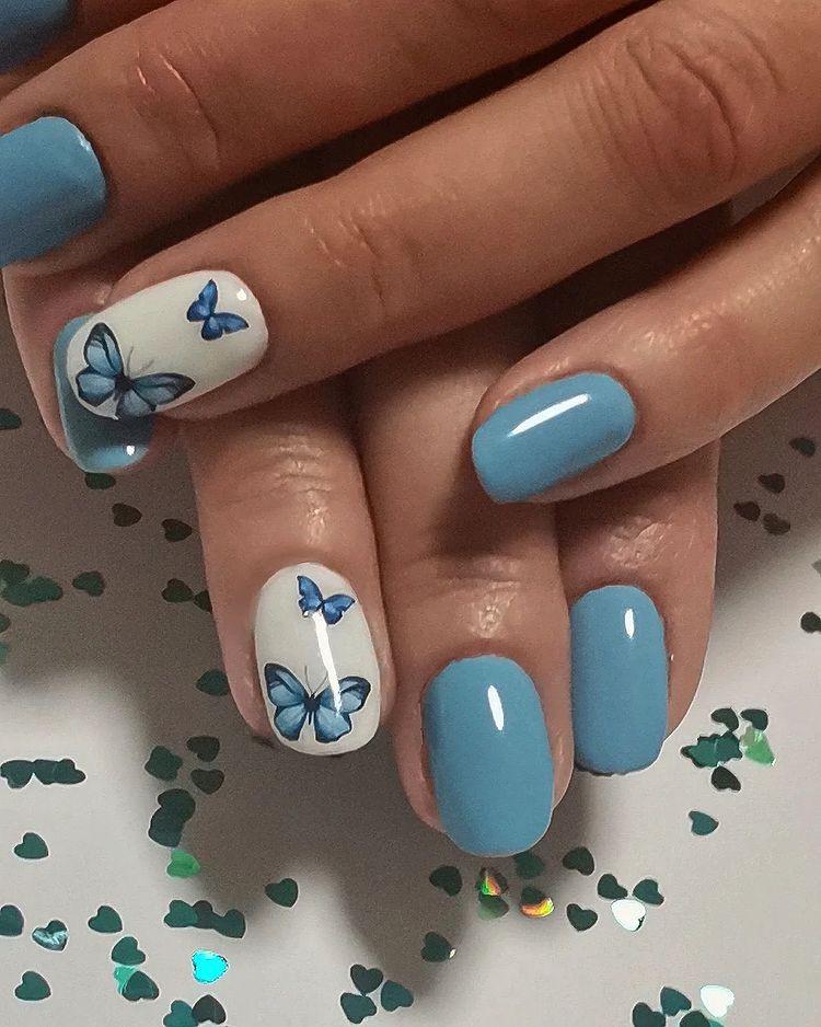clear blue butterfly nails