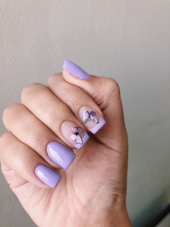 purple butterfly short nails