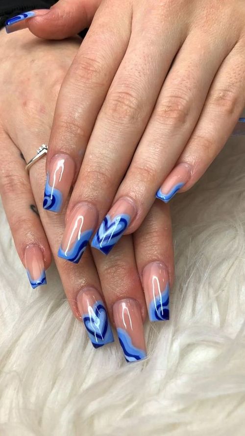 blue heart square short acrylic nails _ blue heart nails acrylic