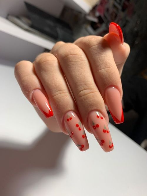cherry square nails _ cherry nails