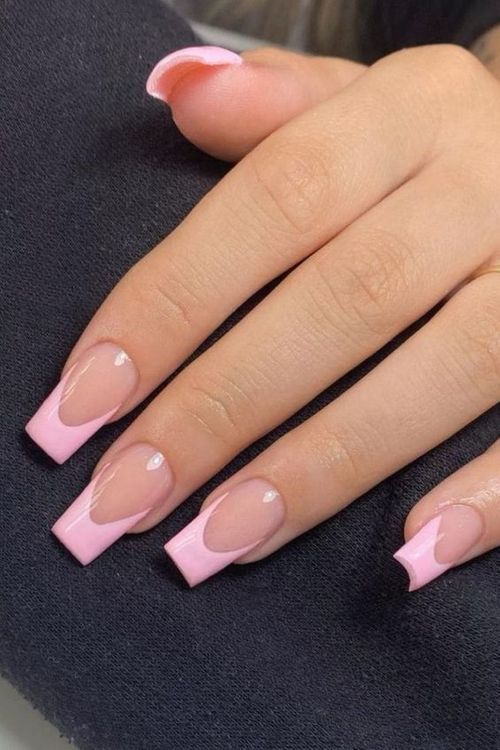 french tips square summer short acrylic nails _ french tip acrylic nails