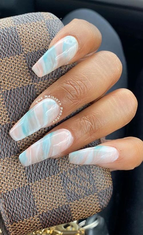 baby blue french tip acrylic nails _ blue and white french tip nails