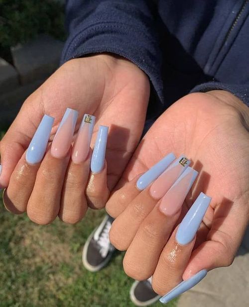 baby blue french tip acrylic nails _ royal blue french tip nails