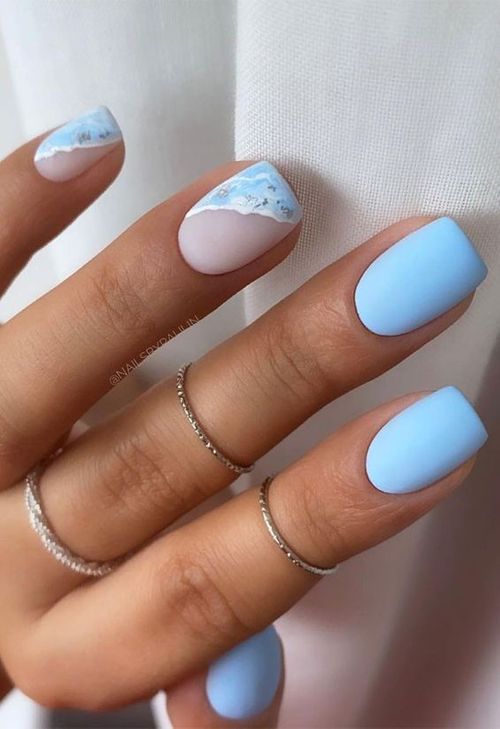 coffin baby blue acrylic nails _ baby blue short coffin acrylic nails