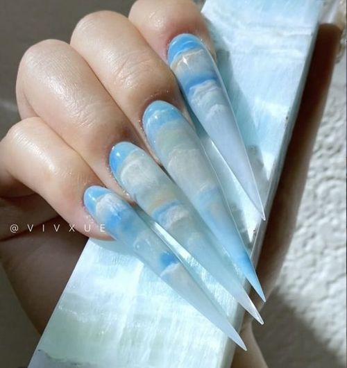 coffin baby blue acrylic nails _ coffin baby blue nails with glitter