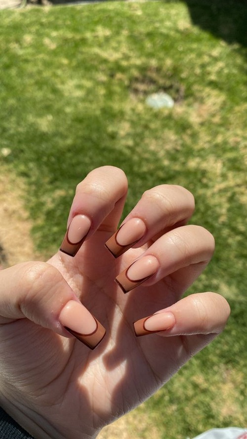 long brown nails _ brown french tip nails pinterest
