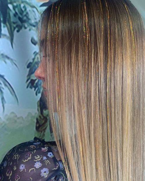 glitter hair extensions - gold hair tinsel