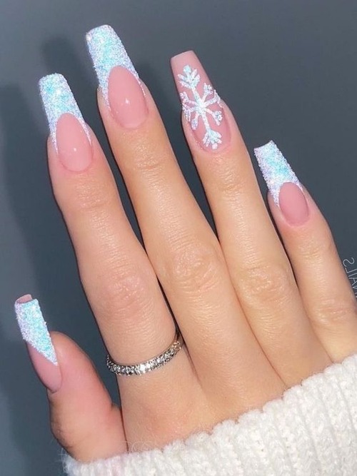 acrylic white christmas nails - white snowflake nails