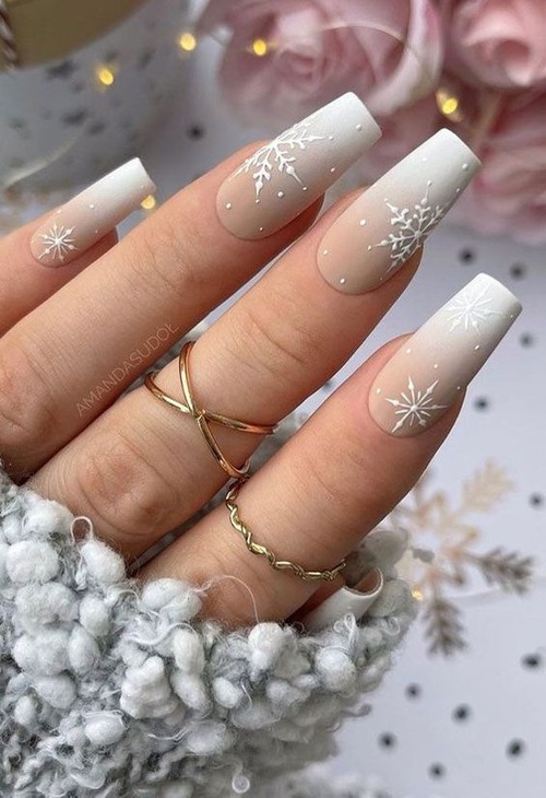 acrylic white christmas nails - winter nails