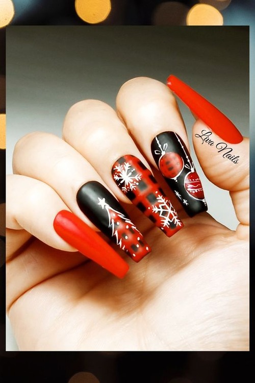 black and white christmas nails - black and red christmas nails