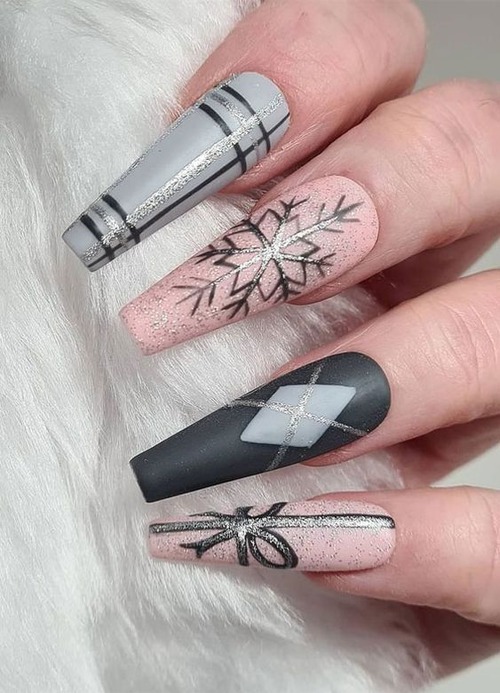black and white christmas nails - black and white nail quotes