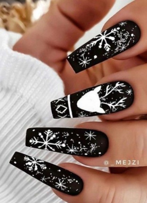 black and white christmas nails - black christmas nails