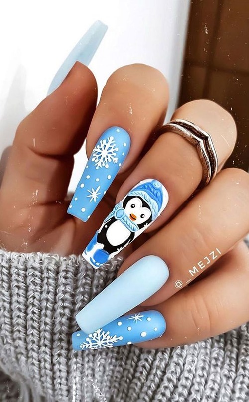 blue and white christmas nails - baby blue and white christmas nails