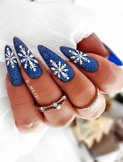 blue and white christmas nails - blue and white nails coffin