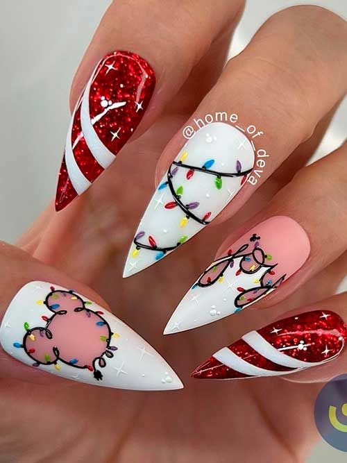 red and white christmas nails - red green and white christmas nails