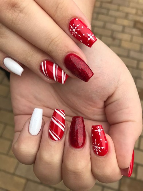 red and white christmas nails - simple christmas nails