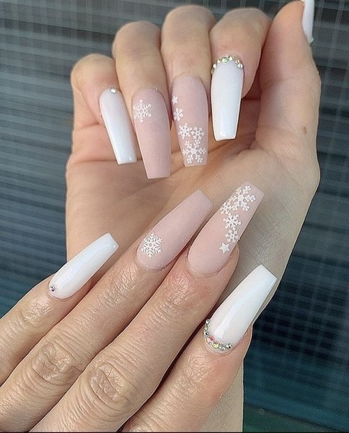 white sparkly christmas nails - white glitter nails