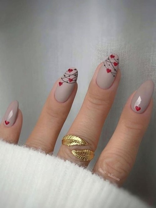 cute valentines day acrylic nails - red and white acrylic nails