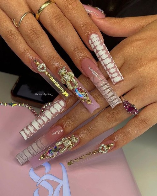 glam birthday nails coffin - how to file your nails coffin