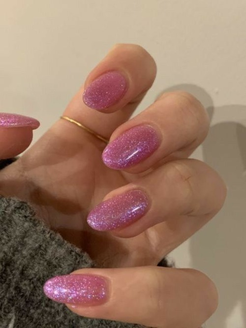 pink valentines day nails - glitter pink valentines day nails