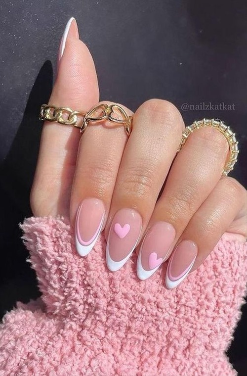 pink valentines day nails - pink and black valentines day nails