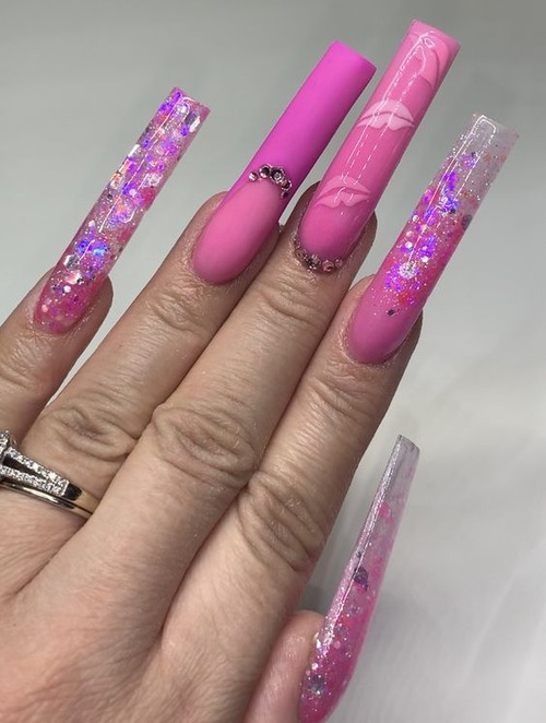 pink valentines day nails - pink valentines day coffin nails