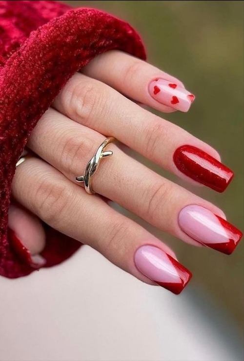 pink valentines day nails - red and pink nails for valentine's day