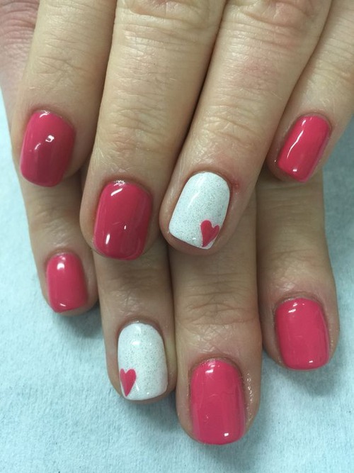 pink valentines day nails - valentine's day nails pink and white