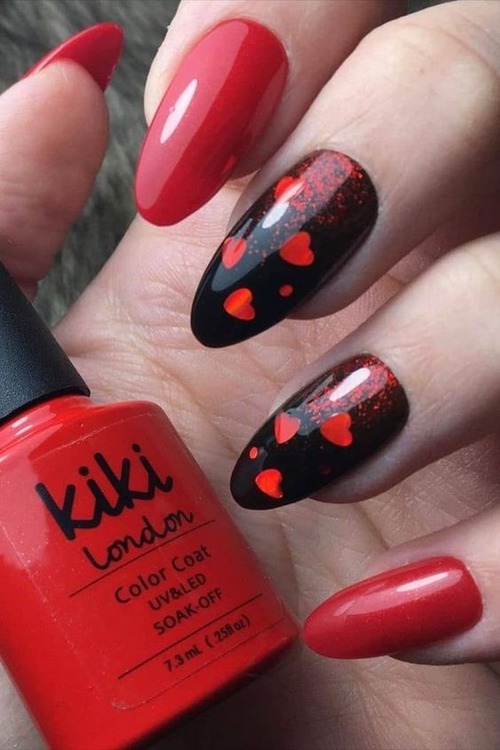 red valentines day nails - red and black valentines day nails