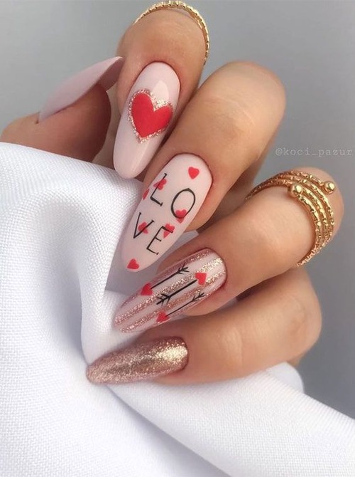 red valentines day nails - red and pink nails for valentine's day