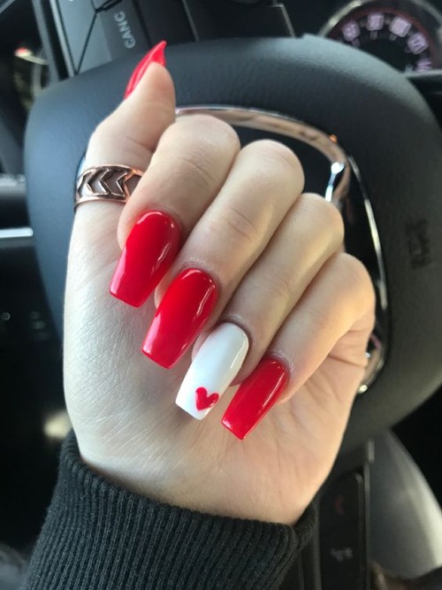 red valentines day nails - red and white valentines day nails