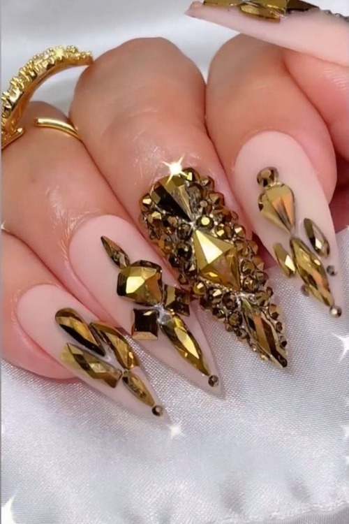 sparkle birthday nails coffin - gold birthday nails