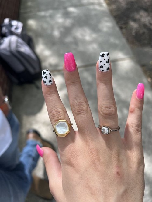 aesthetic pink cow print nails - cow print nails pink and black