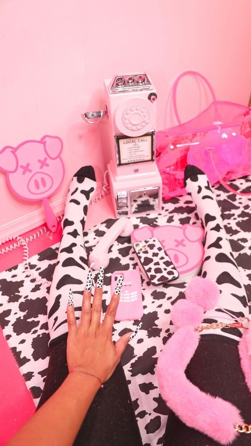 aesthetic pink cow print nails - pink and brown cow print nails
