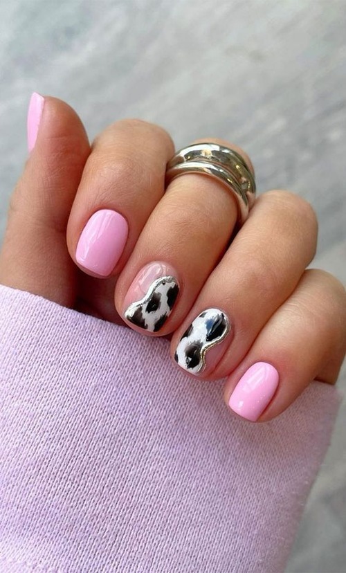 aesthetic pink cow print nails - pink cow print press on nails
