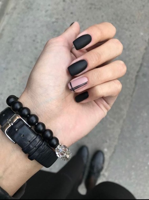 black lines on nails design - black french tip nails