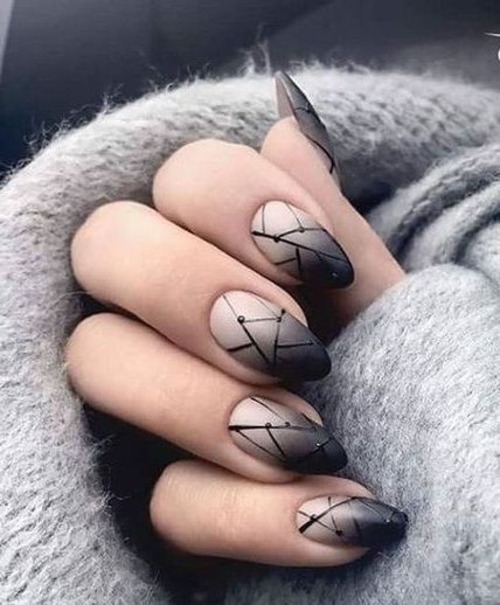 black lines on nails design - dark vertical lines on nails