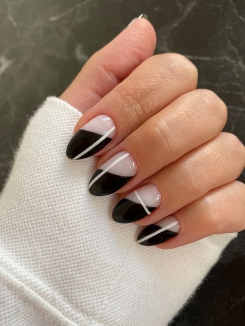 black lines on nails design - white french tip with black line