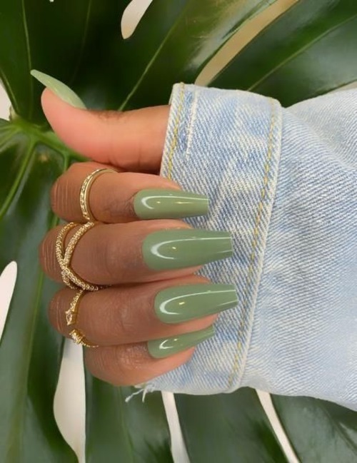 coffin sage green nails - coffin nails