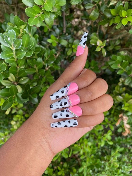 light pink cow print nails - how to draw cow print on nails