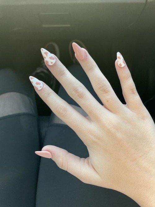 light pink cow print nails - pink cow print press on nails