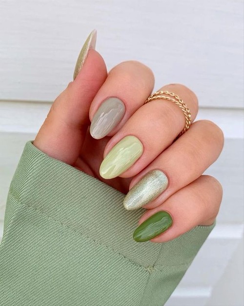 matte sage green nails - sage green nails with flowers