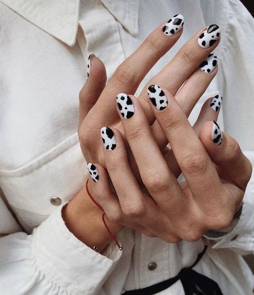 pastel cow print nails - brown cow print nails