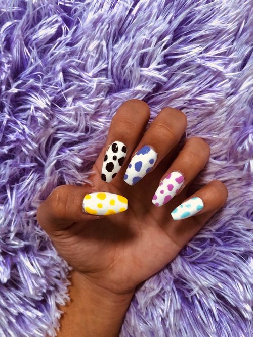 pastel cow print nails - cow print nails color