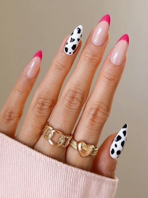 pink and white cow print nails - brown cow print nails