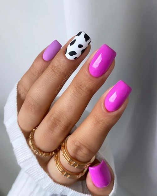 pink and white cow print nails - pink cow print nails french tip
