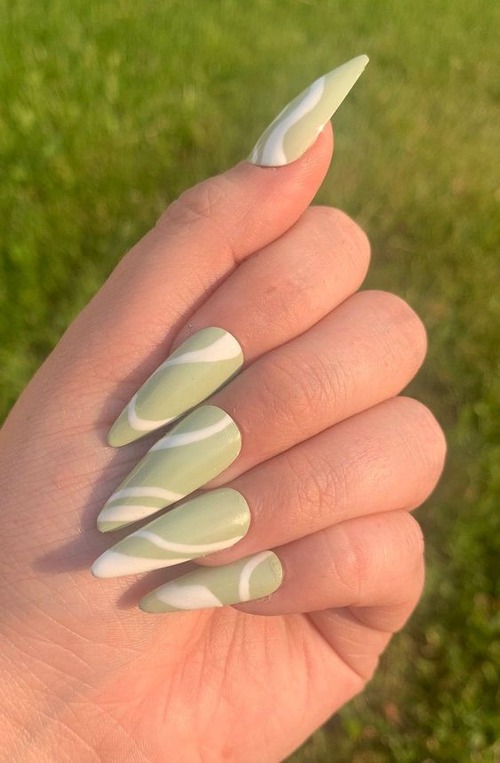 sage green almond nails - forest green almond nails