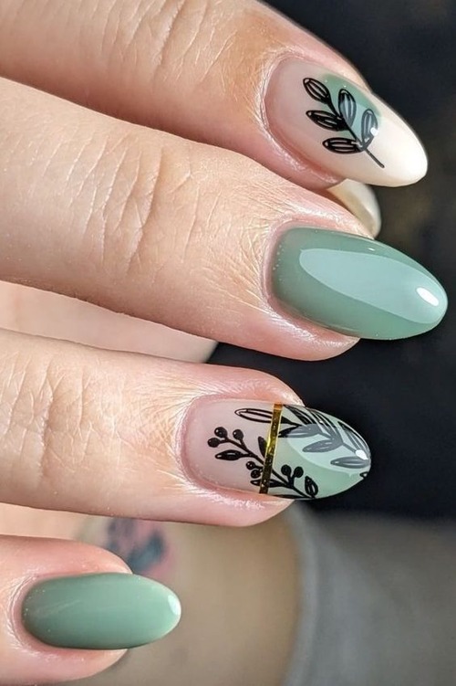 sage green almond nails - sage green nail polish