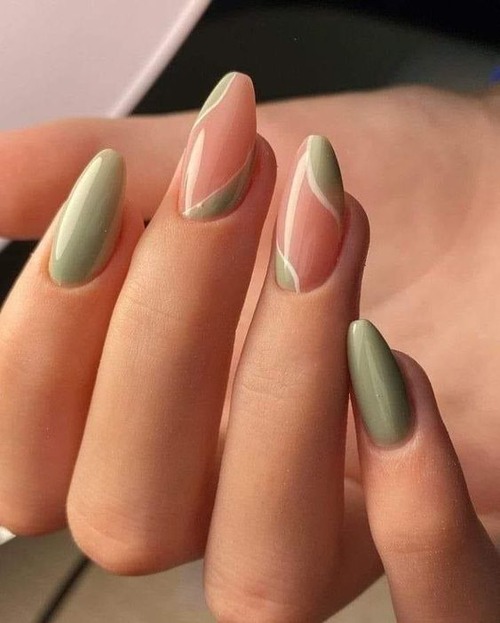 sage green almond nails - sage green tip almond nails
